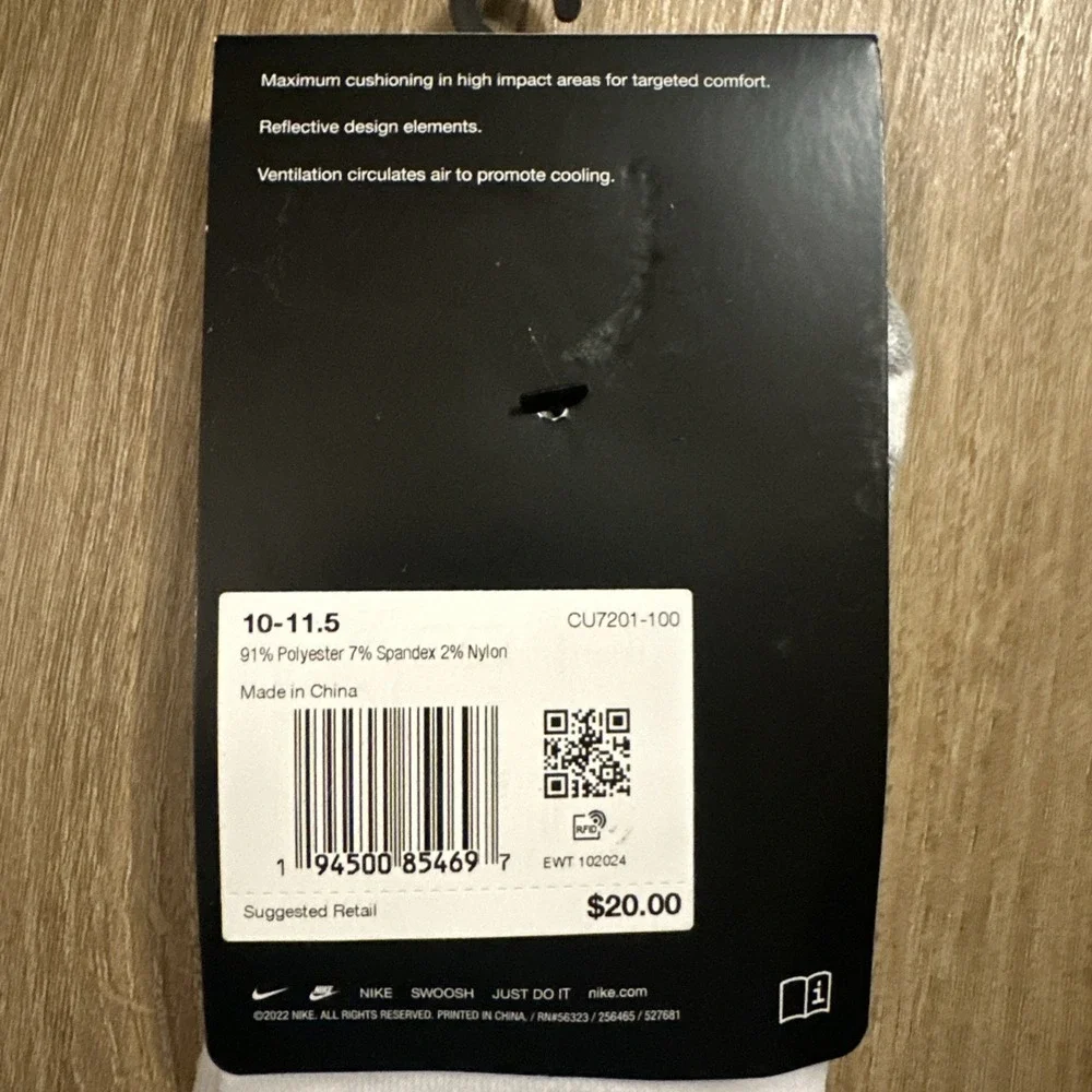 Nike Spark Cushioned No Show Running Socks White Size 10-11.5 CU7201-100 1‎ Pr